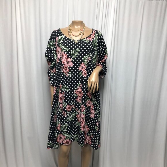 Swak Sealed with a Kiss Tunic Dress Womens Size 3X Black Pink Floral Soft Comfy - Picture 1 of 6